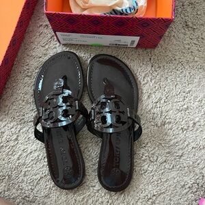 New in box black patent Miller sandals.